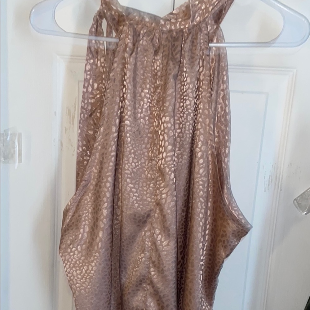 Shimmery Mauve Gold Tie Front Relaxed Blouse - Picture 4 of 5